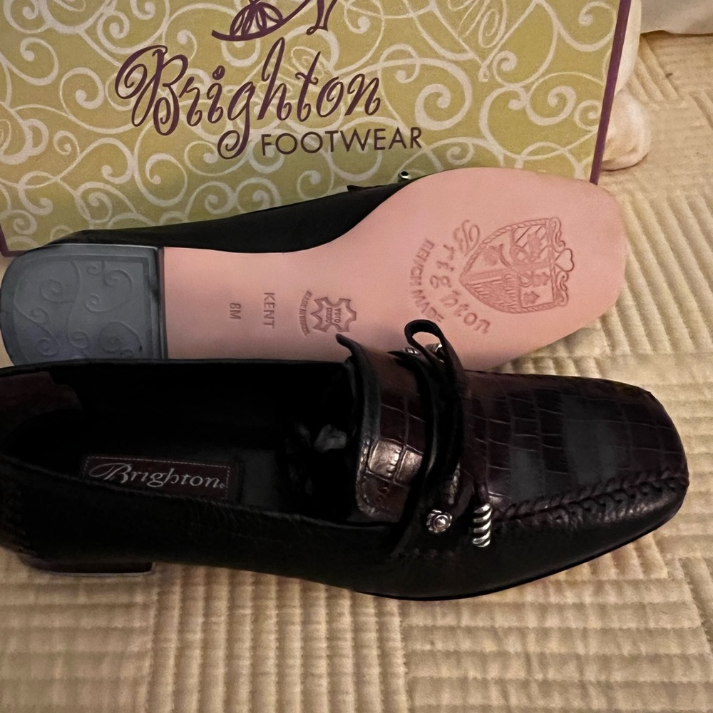 Brighton Dark Brown Croc-Embossed Leather Loafers - Picture 2 of 7
